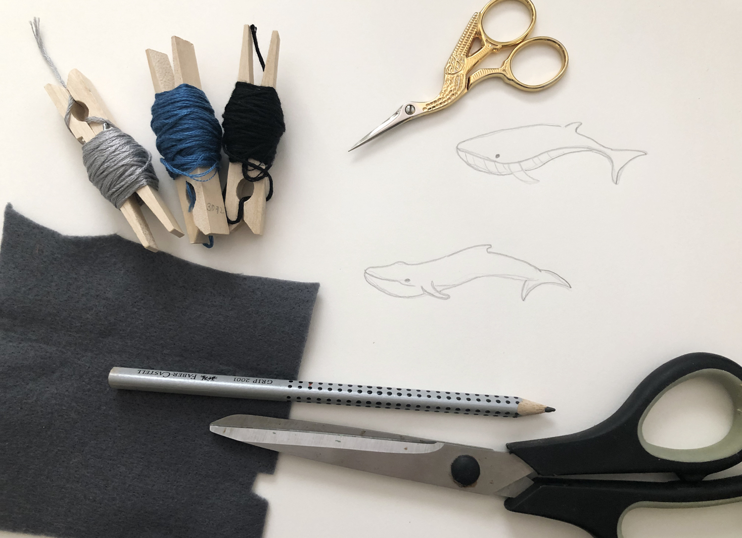 Blauwal sticken - Materialien